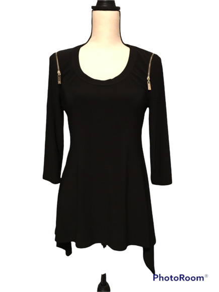 Chaus New York Black Tunic, Longer on Sides, Zipper on Shoulder, Size S - Picture 1 of 6